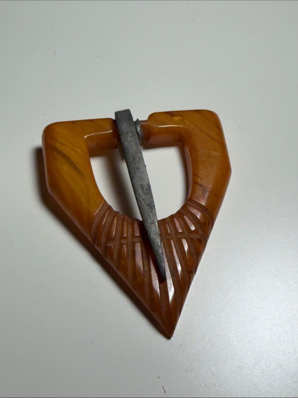 Vintage Bakelite Carved Belt Buckle Butterscotch Colour
